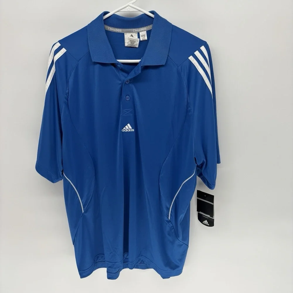Adidas Clima Cool 365 Blue Polo Shirt‎ Athletic Performance Stripes Men  L